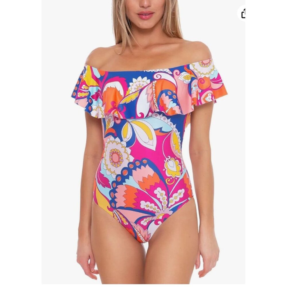 NWT Trina Turk Sevilla Off the Shoulder One-Piece Swimsuit Size 8 $162 - Picture 9 of 9